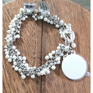 Things Remembered Freshwater Pearl Silver Tone Bead Charm Vintage Bracelet New
